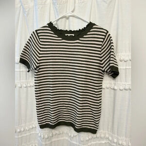 LOFT outlet green and cream striped top size S